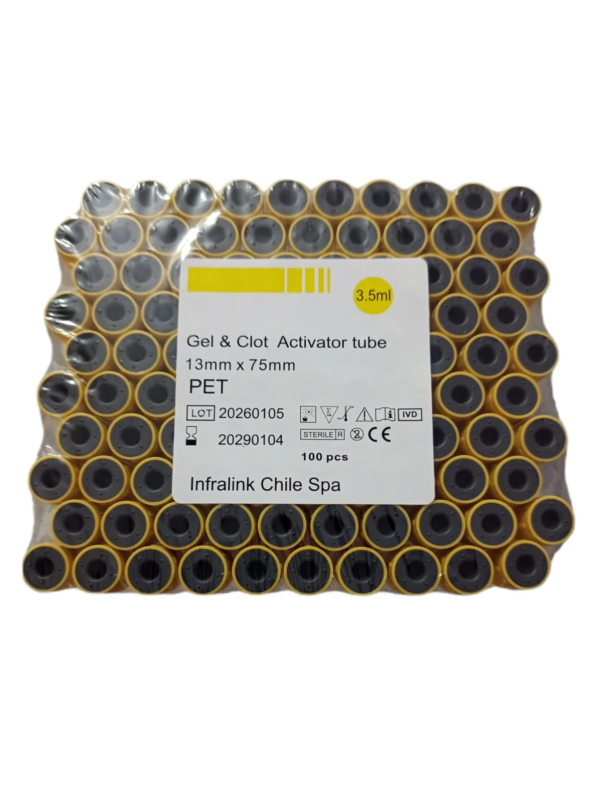 Tubo Tapa Amarilla al Vacío 3,5 ml con Gel Separador Rack x 100 Unidades
