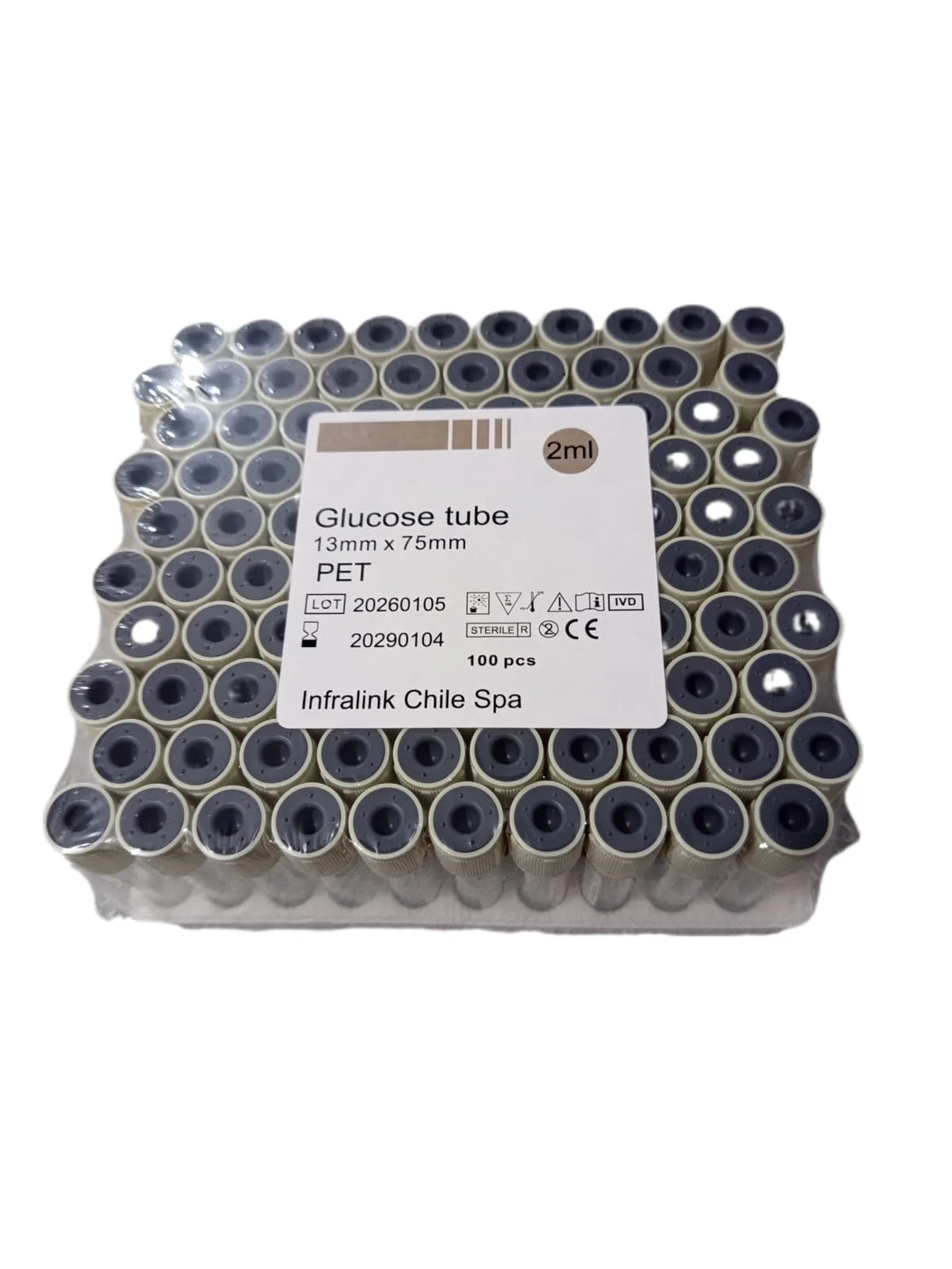 Tubo Tapa Gris al Vacío 2 ml  con Fluoruro de Sodio y Oxalato de Potasio Rack x 100 Unidades