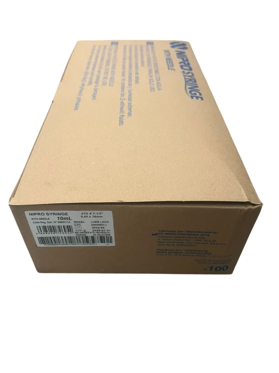 Jeringa 10 cc con Aguja 21Gx 1 1/2", Luer Lock Caja x 100 Unidades NIPRO