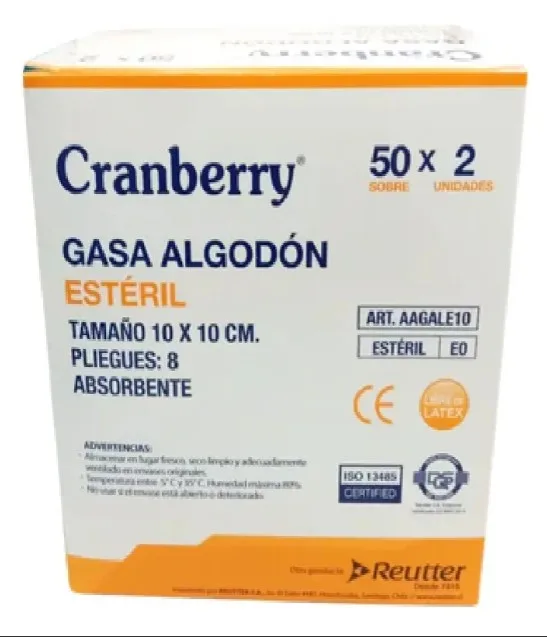 Gasa de Algodón Estéril 10 x 10 cm Caja x 50 sobres x 2 Unidades