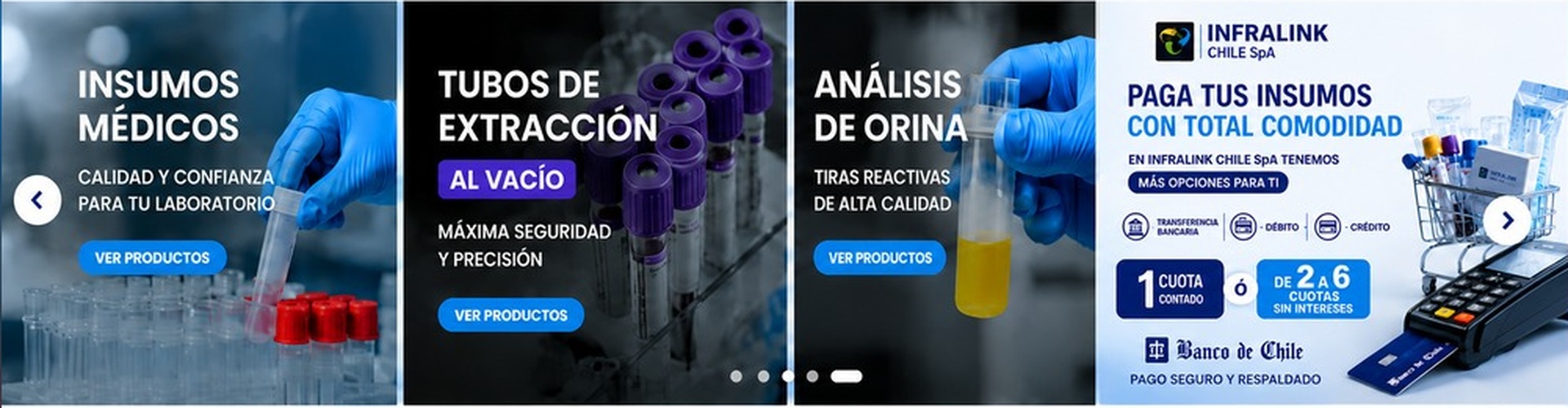 Paga tus insumos con transferencia, débito o crédito en Infralink Chile SpA