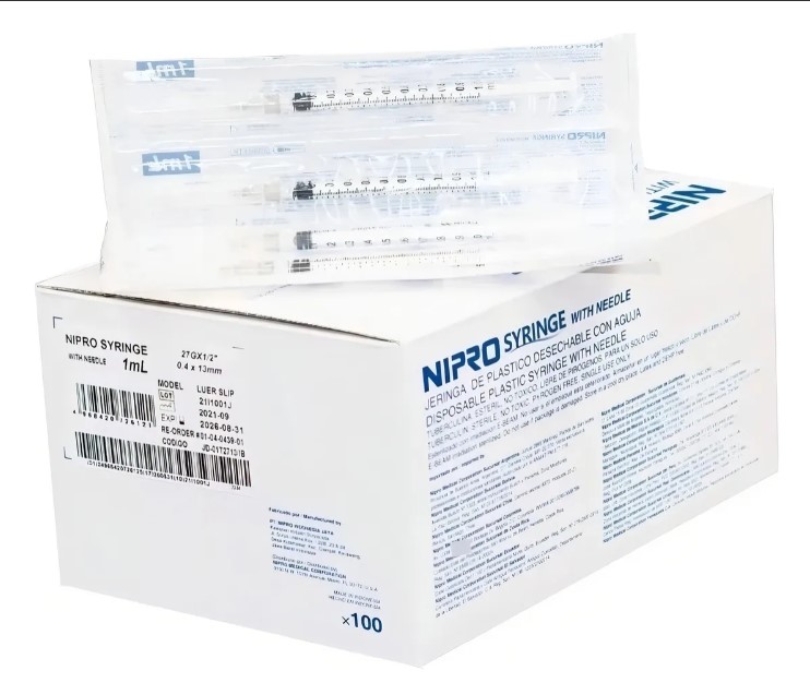 Jeringa 1 cc Tuberculina 27G x 1/2 Caja 100 unidades Nipro