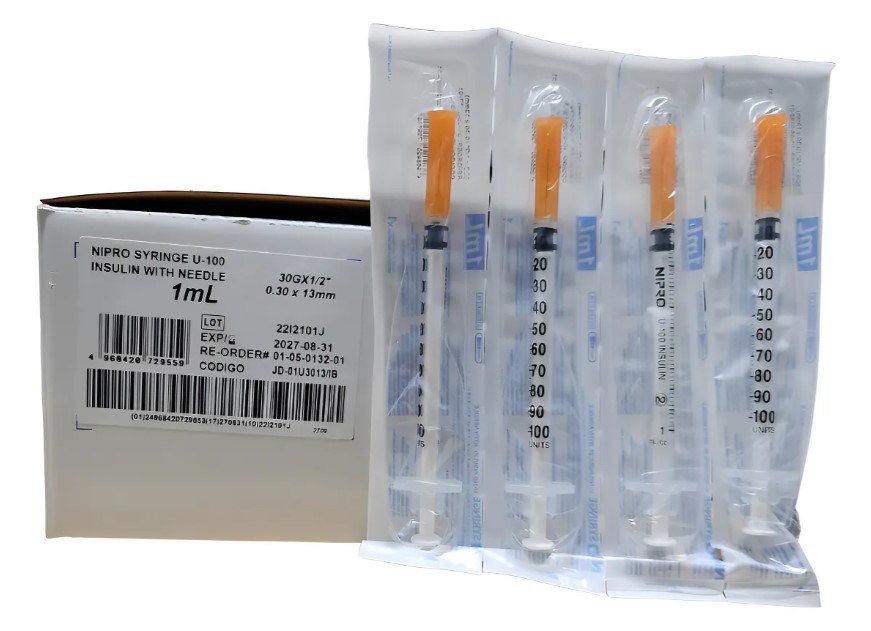 Jeringa 1cc Insulina 30G x 1/2" Caja 100 Unidades Nipro