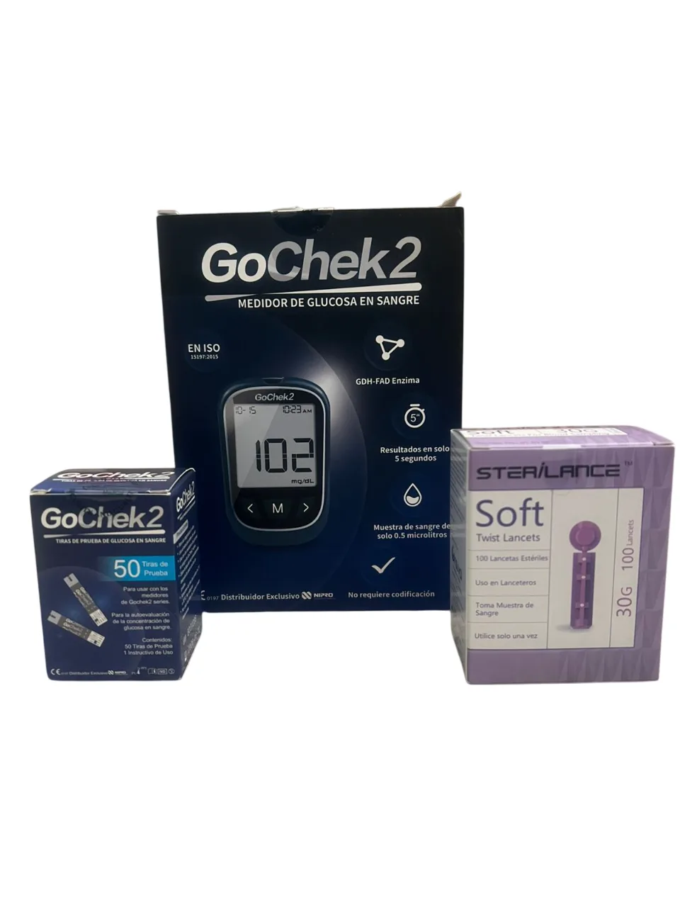 Kit de Glucómetro + 50 Tiras de Prueba + 100 Lancetas