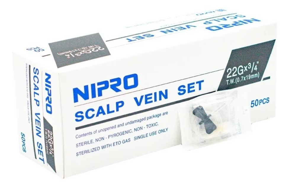 Aguja Mariposa Scalp Vein 22G x 3/4 Caja x 50 Unidades NIPRO
