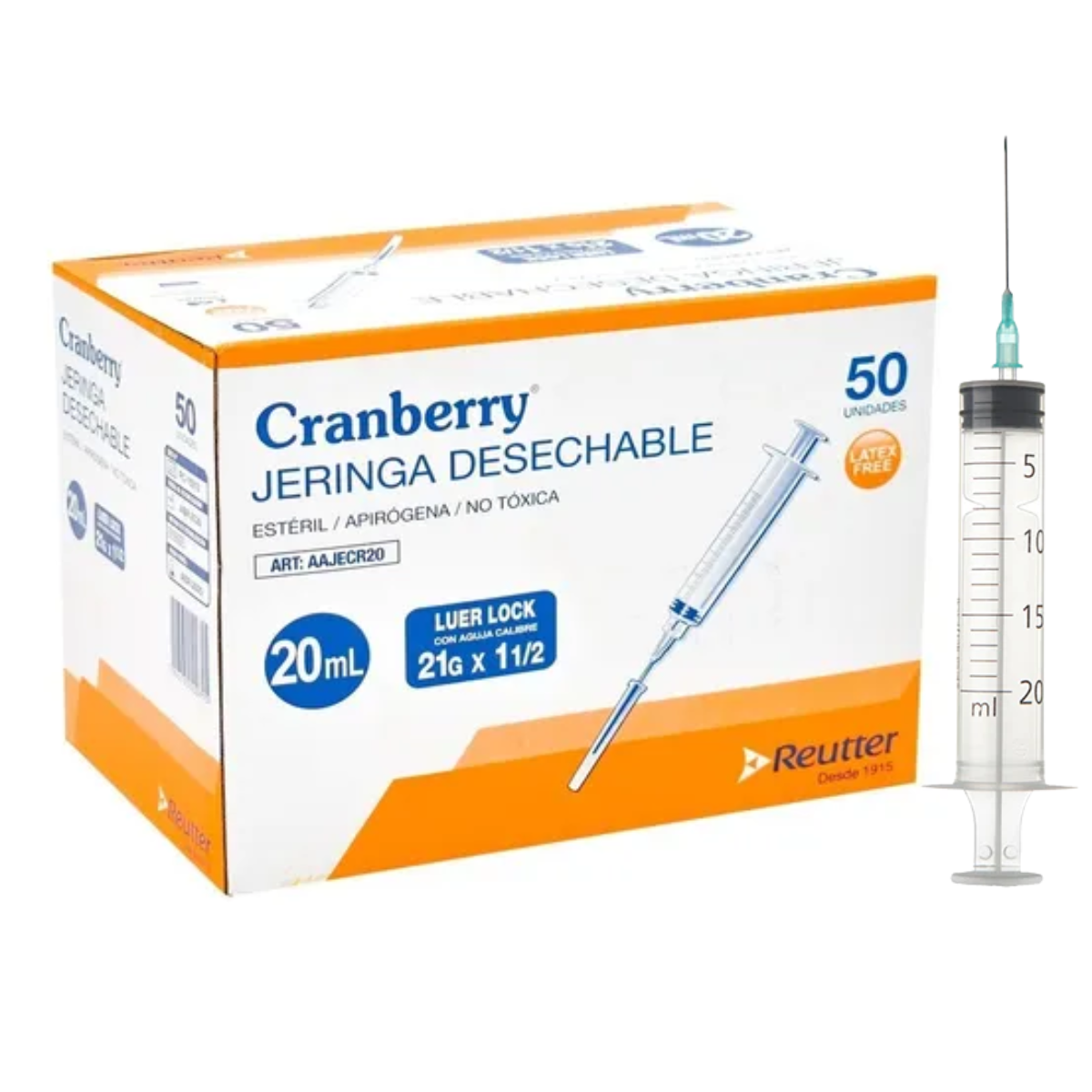 Jeringa Descartable 3 ml con Aguja 21G x 1 1/2 Luer Lock CRANBERRY