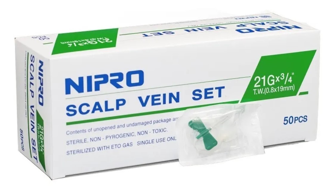 Aguja Mariposa Scalp Vein 21G x 3/4 Caja x 50 Unidades NIPRO