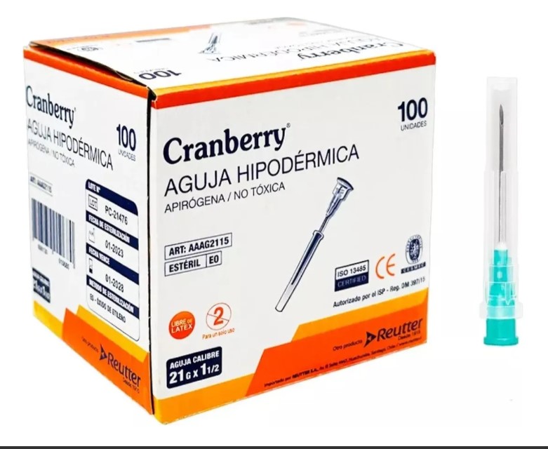 Aguja Hipodérmica 21G x 1 1/2 Caja x 100 Unidades