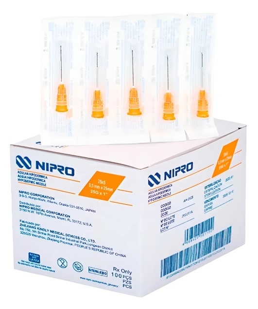 Aguja Hipodérmica 25G x 1 Caja x 100 Unidades NIPRO