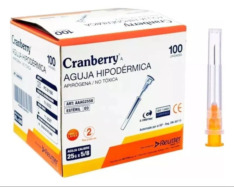 Aguja Hipodérmica 25G x 5/8 Caja x 100 Unidades