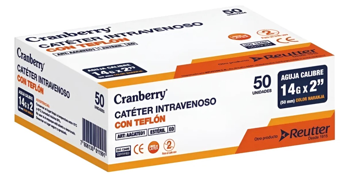 Catéter Intravenoso 14G x 2 " 50 mm Caja x 50 Unidades