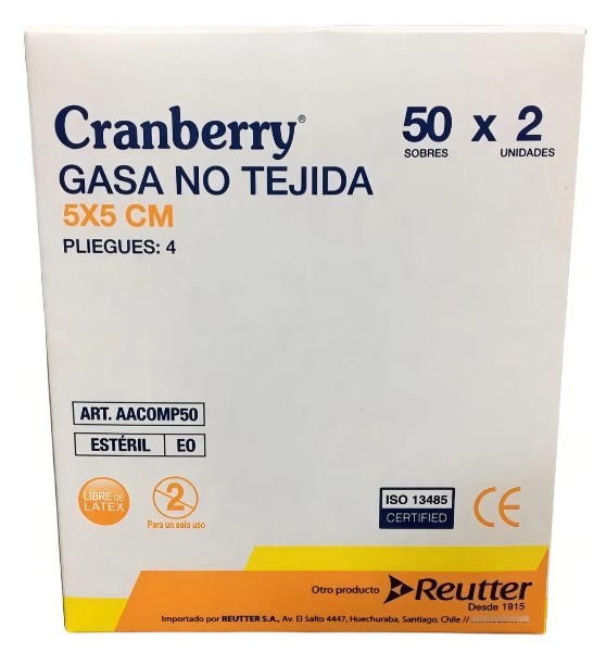 Gasa de Algodón Estéril 5 x 5 cm Caja x 50 sobres x 2 Unidades