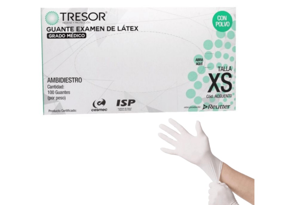 Guante Examen Látex XS C/Polvo Tresor Caja x 100 Unidades