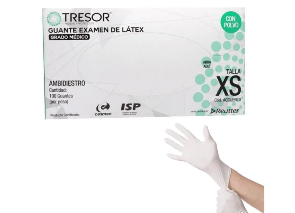 Guante Examen Látex XS C/Polvo Tresor Caja x 100 Unidades