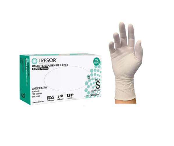 Guante Examen Látex S C/Polvo Tresor Caja x 100 Unidades
