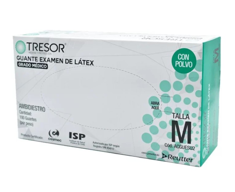 Guante Examen Látex M C/Polvo Tresor Caja x 100 Unidades