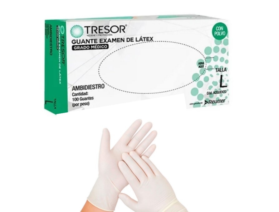 Guante Examen Látex L C/Polvo Tresor Caja x 100 Unidades