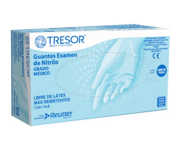 Guante Nitrilo Talla XS S/Polvo  Tresor Caja x 100 Unidades