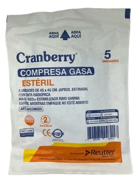 Compresa De Gasa Estéril 45x45 cm Empaque x 5 Unidad