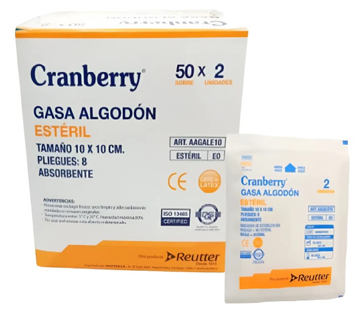 Gasa de Algodón Estéril 10 x 10 cm Caja x 50 sobres x 2 Unidades