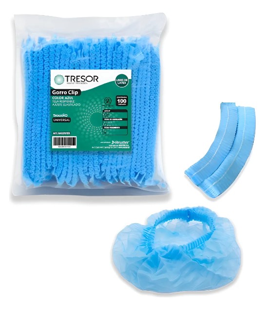 Gorro Clip Desechable Celeste Pack x 100 Unidades TRESOR
