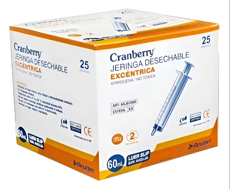 Jeringa 60 cc Excéntricas Luer Slip sin Aguja Caja x 25 Unidades