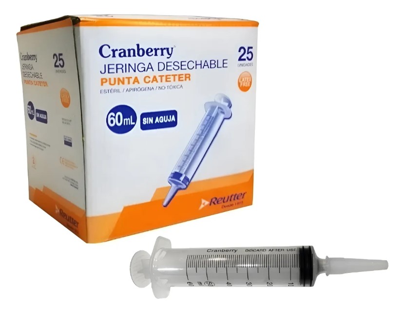 Jeringa 60 cc Punta Catéter sin Aguja Caja x 25 Unidades