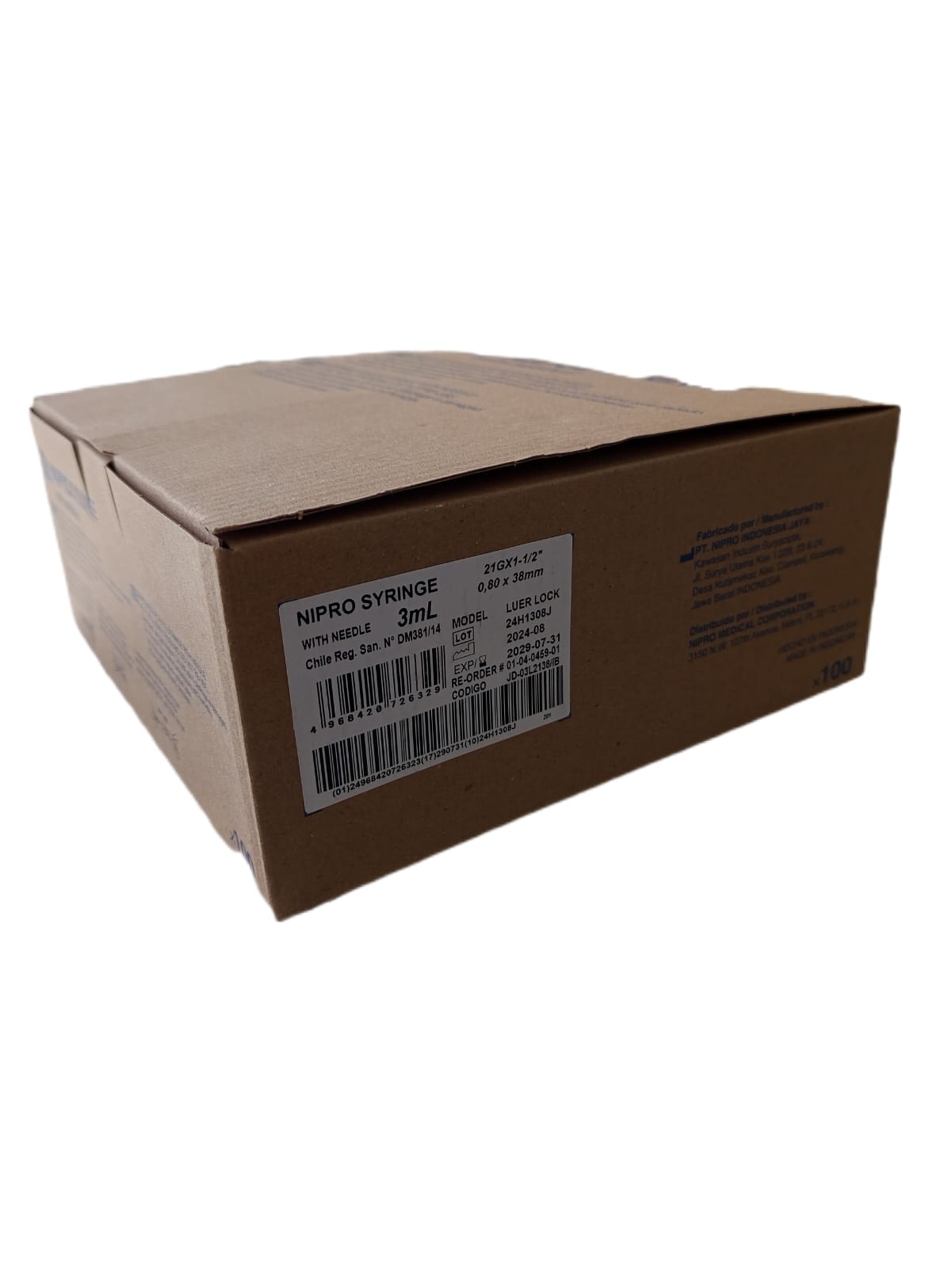 Jeringa 3cc 21G x 1-1/2" Caja x 100 Unidades Nipro