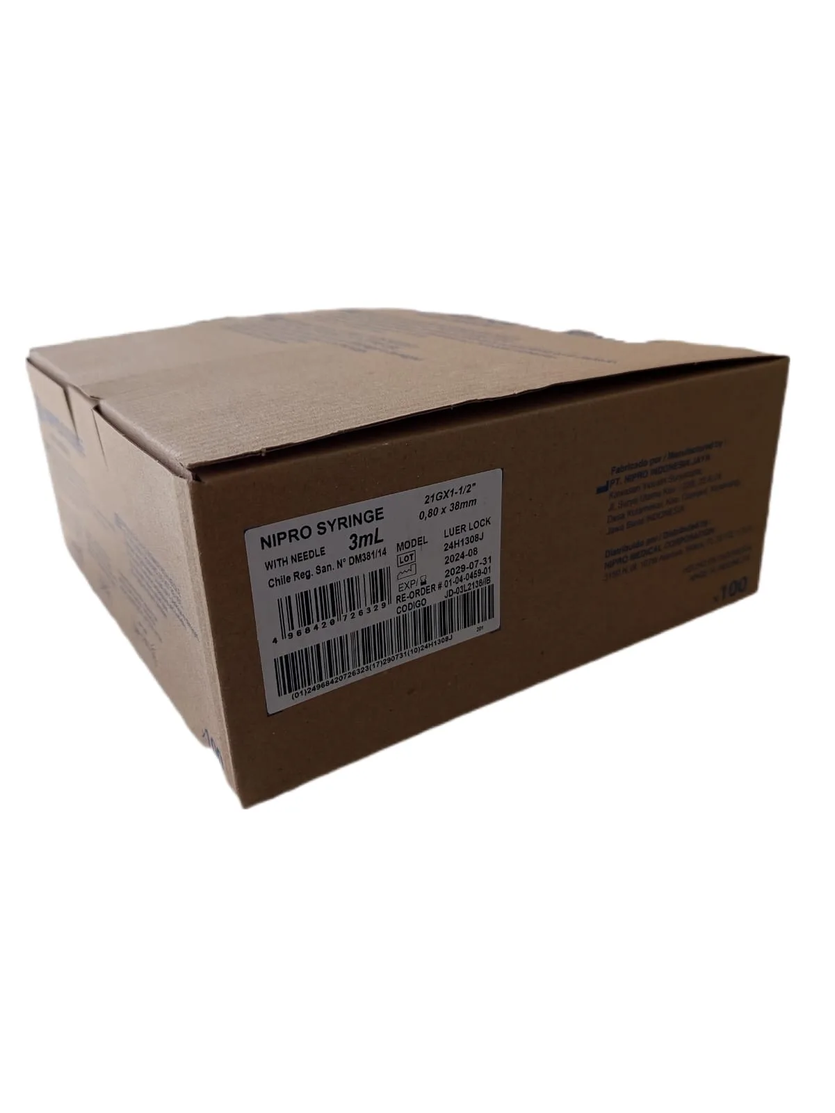 Jeringa 3cc 21G x 1-1/2" Caja x 100 Unidades Nipro